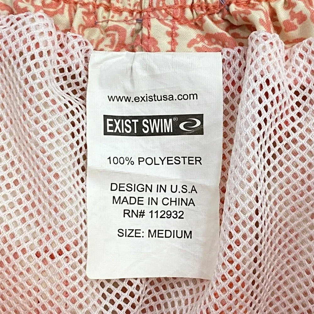 Exist Swim Trunks Mens Medium Orange Floral Paisley Surf Shorts Beachwear